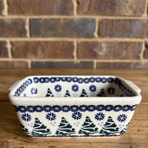 Boleslawiec Polish Pottery Mini Loaf Pan Christmas Trees Snowflakes